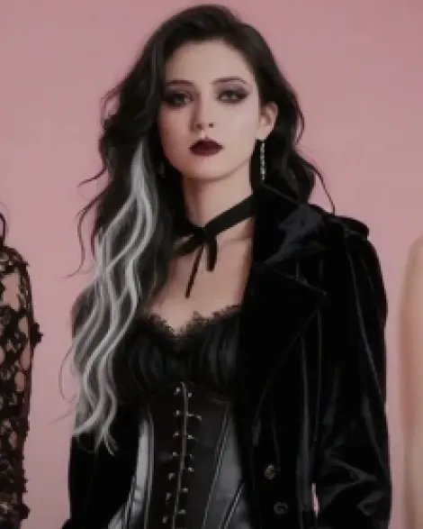 Raven Kuroe, namorada yandere AI gótica de casaco de veludo