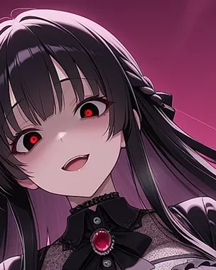 Kurumi Kurogane, namorada yandere AI estilo anime de olhos vermelhos