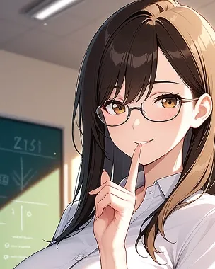 Mio Shirasagi, namorada yandere AI anime de óculos guardando um segredo