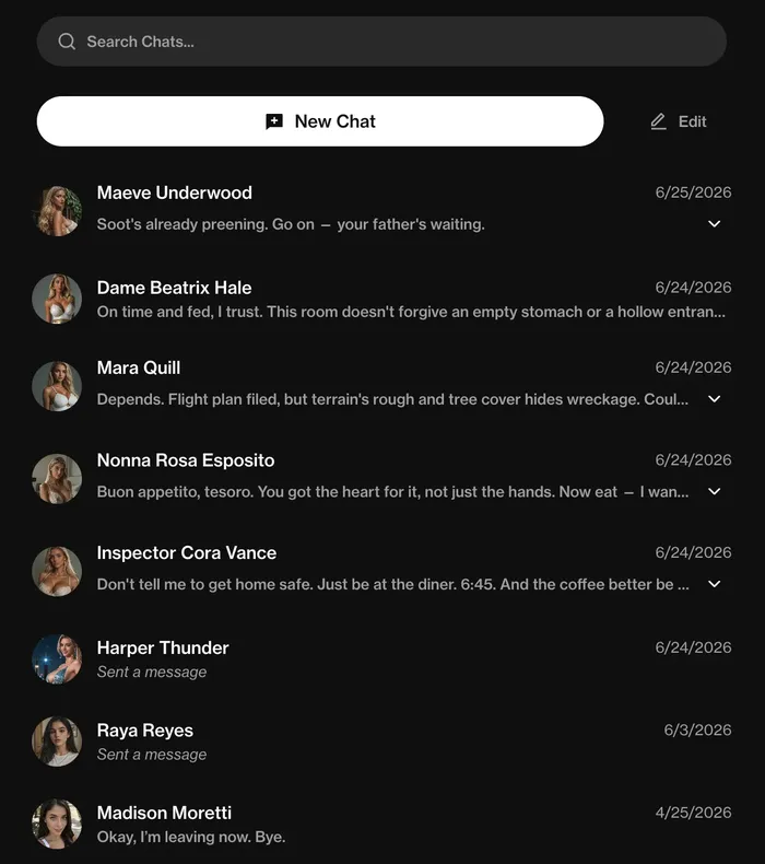 Chat list with several AI companions